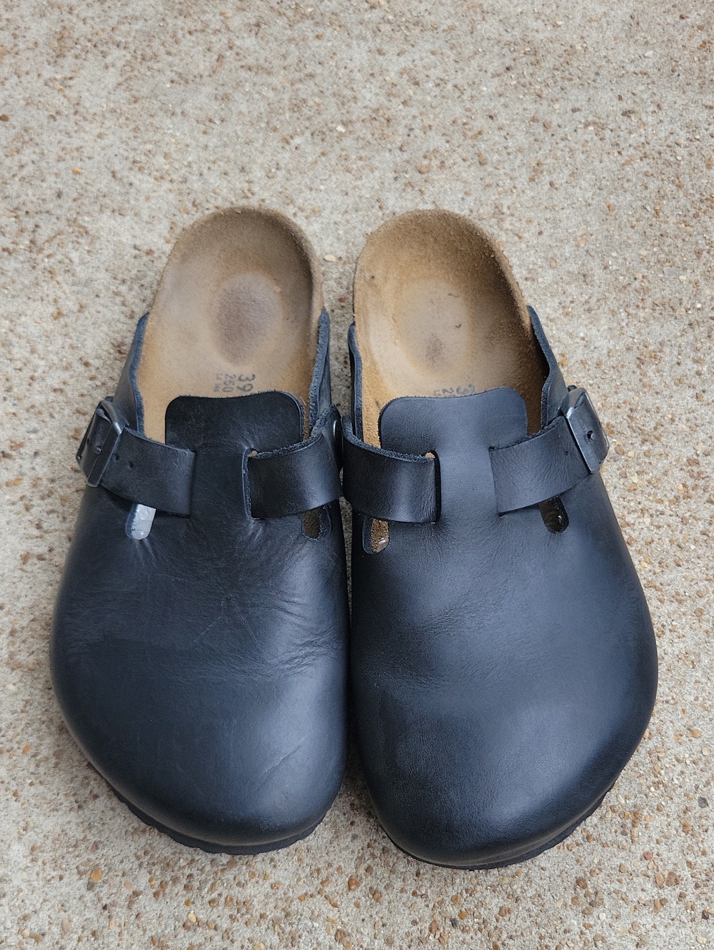 Birkenstock Black Leather Boston Clogs with Adjustable Buckles